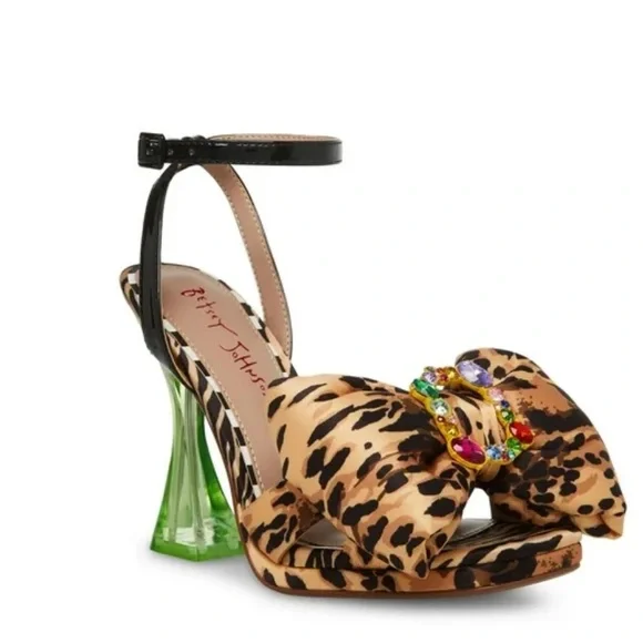 Betsey Johnson Leopard Print Slingback Heels with Green Heel size 7.5 - Picture 1 of 7
